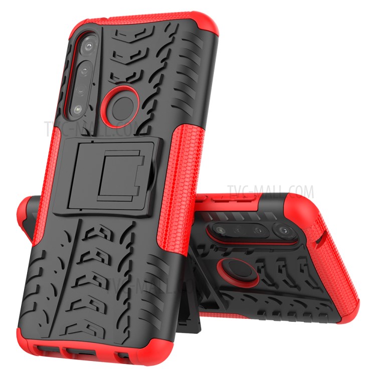 Cool Tyre Pattern PC + TPU Combo Shell with Kickstand for Motorola Moto G Power - Red-3