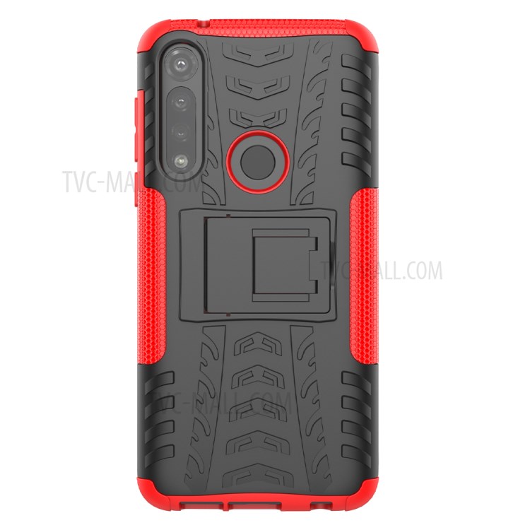 Cool Tyre Pattern PC + TPU Combo Shell with Kickstand for Motorola Moto G Power - Red-4