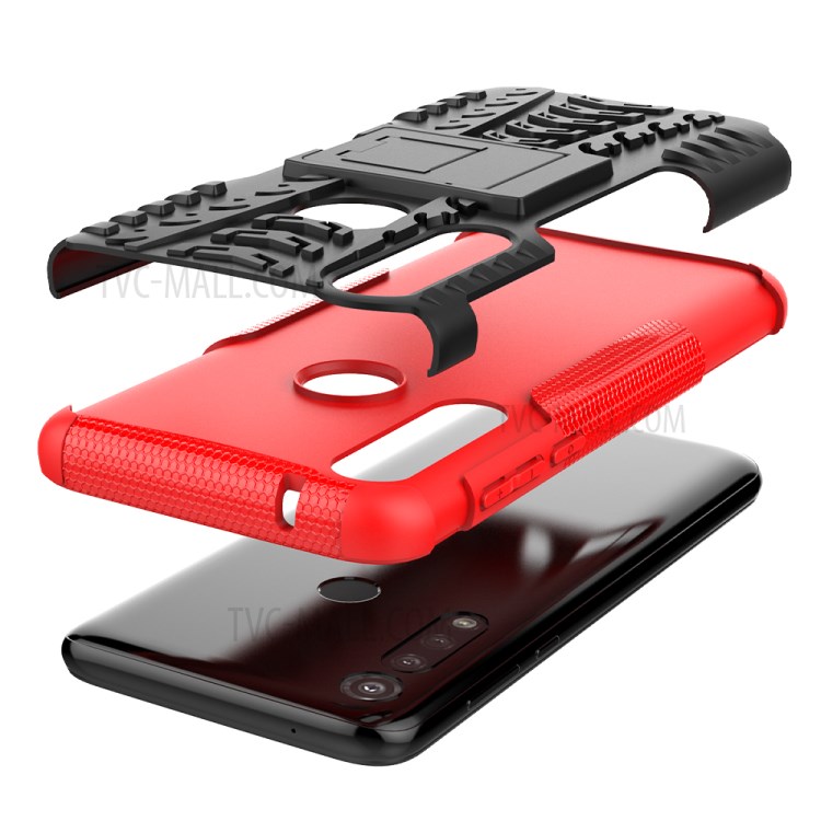 Cool Tyre Pattern PC + TPU Combo Shell with Kickstand for Motorola Moto G Power - Red-7
