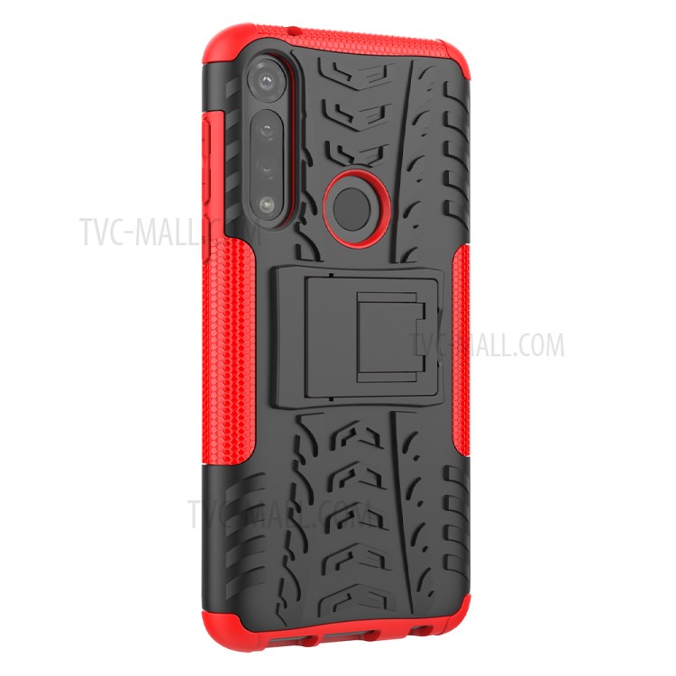 Cool Tyre Pattern PC + TPU Combo Shell with Kickstand for Motorola Moto G Power - Red-9