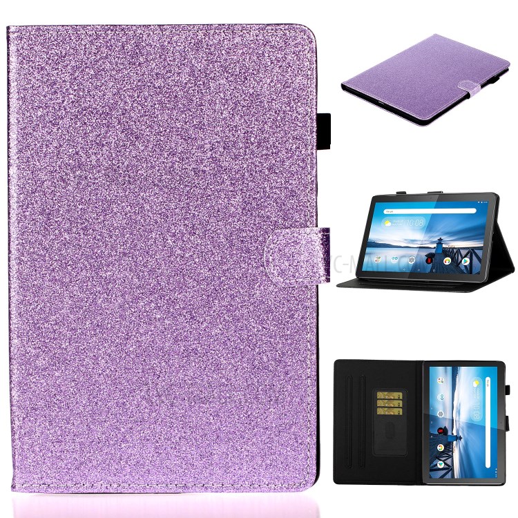 Flash Powder Leather Stand Case for Lenovo Tab M10 TB-X605F/X505 - Purple-1