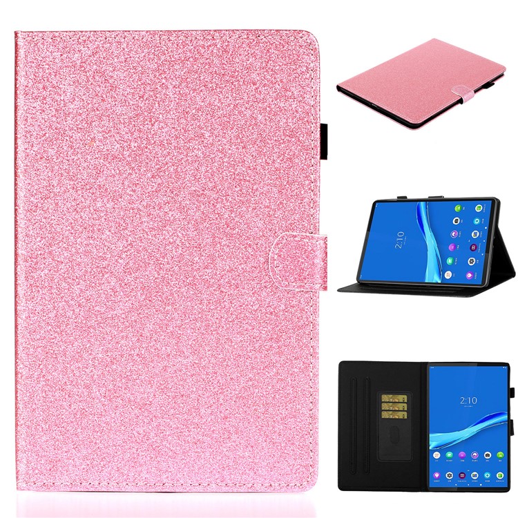 Flash Powder Smart PU Leather Tablet Stand Cover for Lenovo Tab M10 Plus TB-X606F - Pink-1