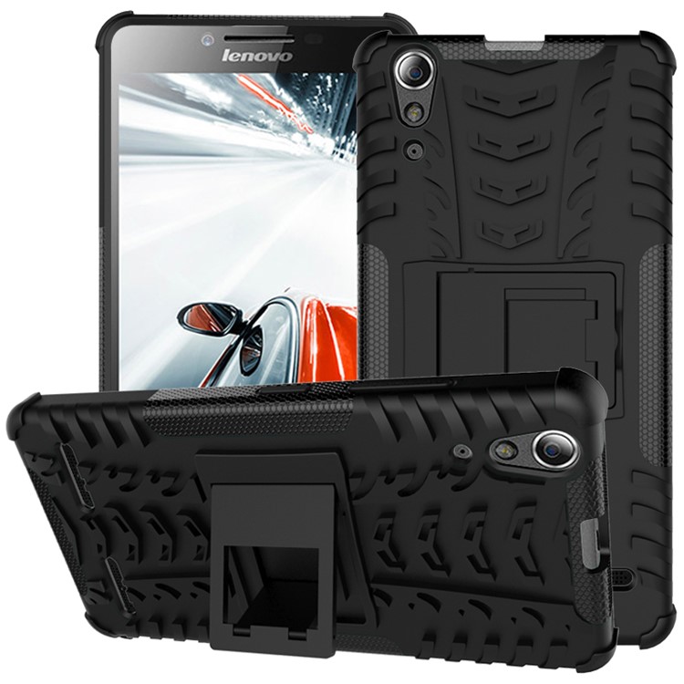 PC TPU Phone Cover for Lenovo A6000/A6000 Plus with Kickstand - Black-1