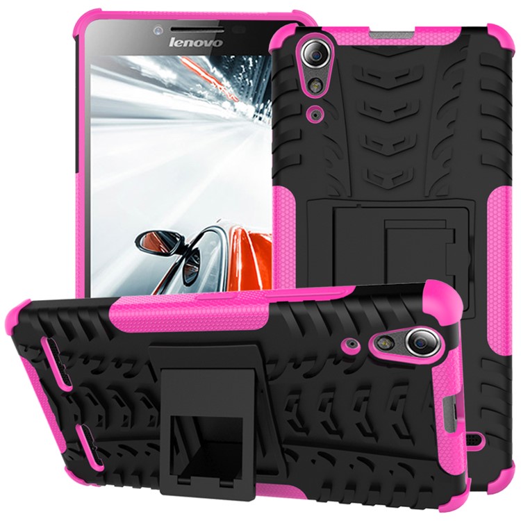 PC TPU Phone Shell for Lenovo A6000/A6000 Plus with Kickstand - Rose-1