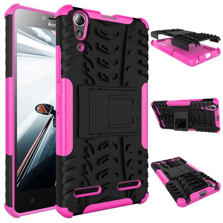 PC TPU Phone Shell for Lenovo A6000/A6000 Plus with Kickstand - Rose-2