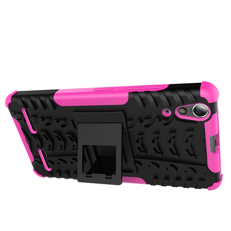 PC TPU Phone Shell for Lenovo A6000/A6000 Plus with Kickstand - Rose-4