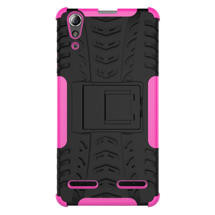 PC TPU Phone Shell for Lenovo A6000/A6000 Plus with Kickstand - Rose-7