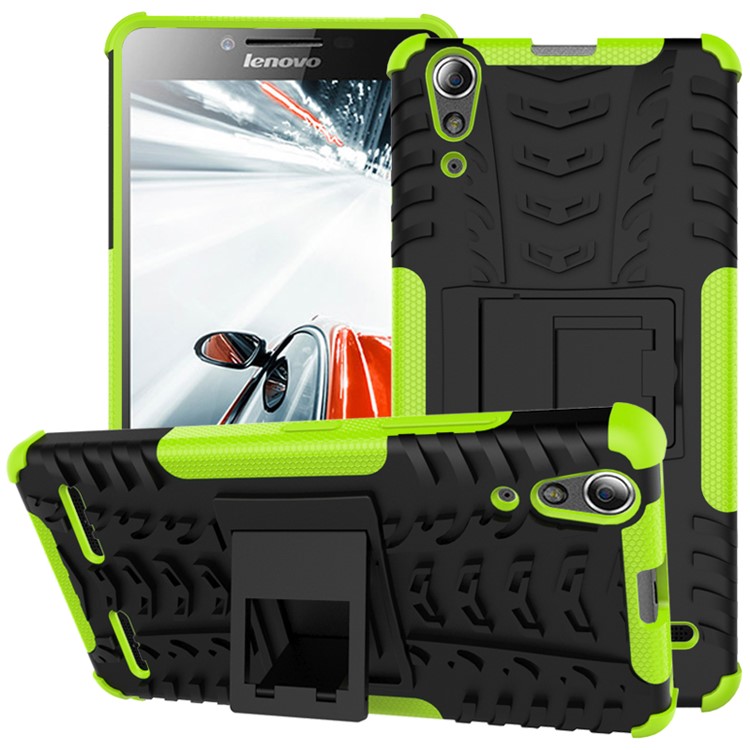 PC TPU Phone Cover for Lenovo A6000/A6000 Plus with Kickstand - Green-1