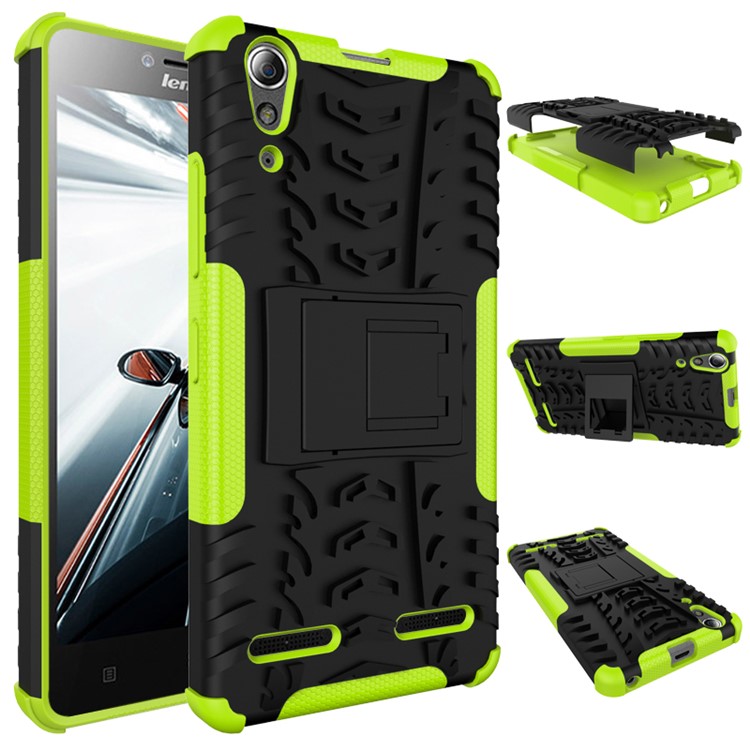PC TPU Phone Cover for Lenovo A6000/A6000 Plus with Kickstand - Green-2