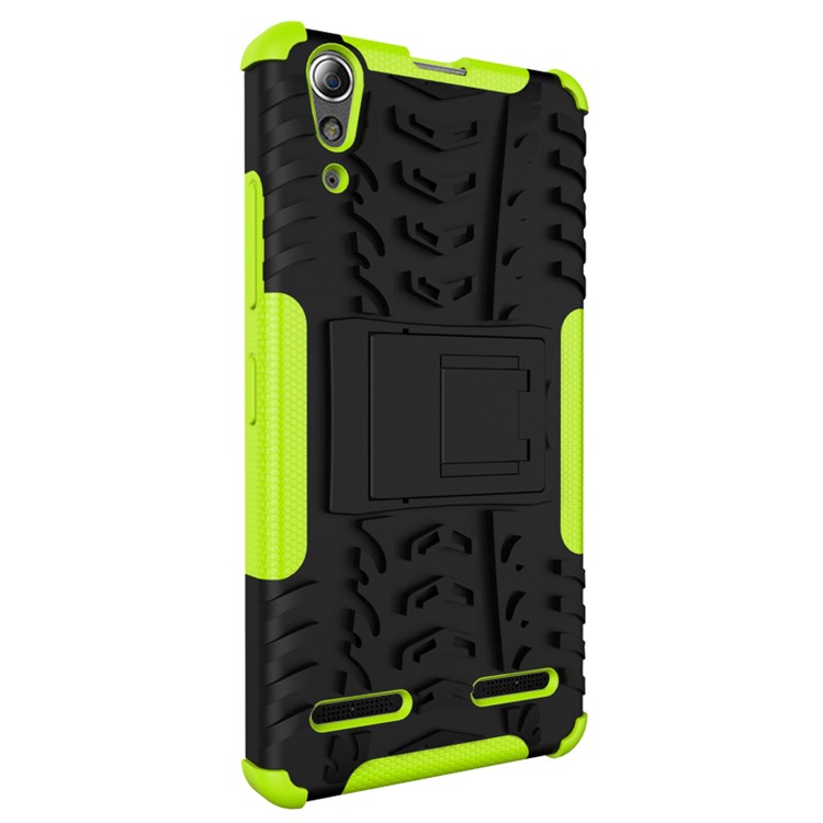 PC TPU Phone Cover for Lenovo A6000/A6000 Plus with Kickstand - Green-5