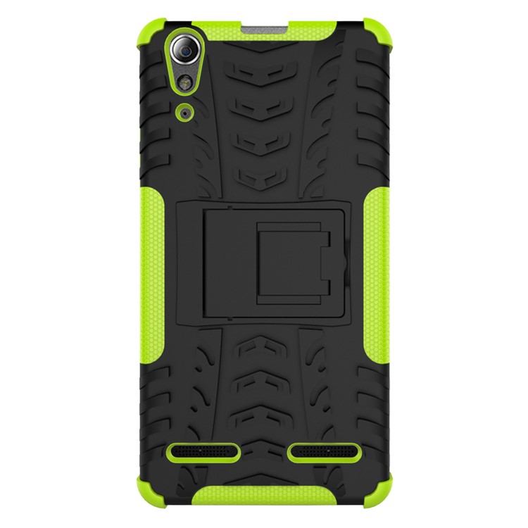 PC TPU Phone Cover for Lenovo A6000/A6000 Plus with Kickstand - Green-7