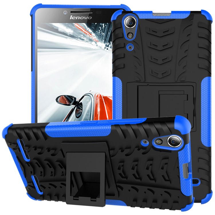 PC TPU Protective Cover for Lenovo A6000/A6000 Plus with Kickstand - Blue-1