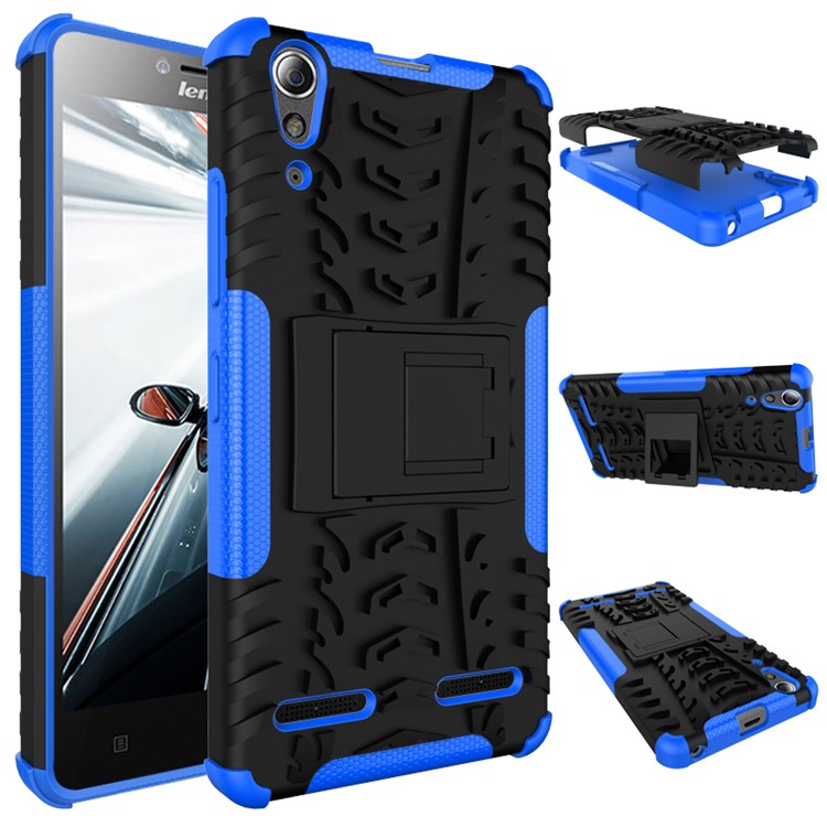 PC TPU Protective Cover for Lenovo A6000/A6000 Plus with Kickstand - Blue-2