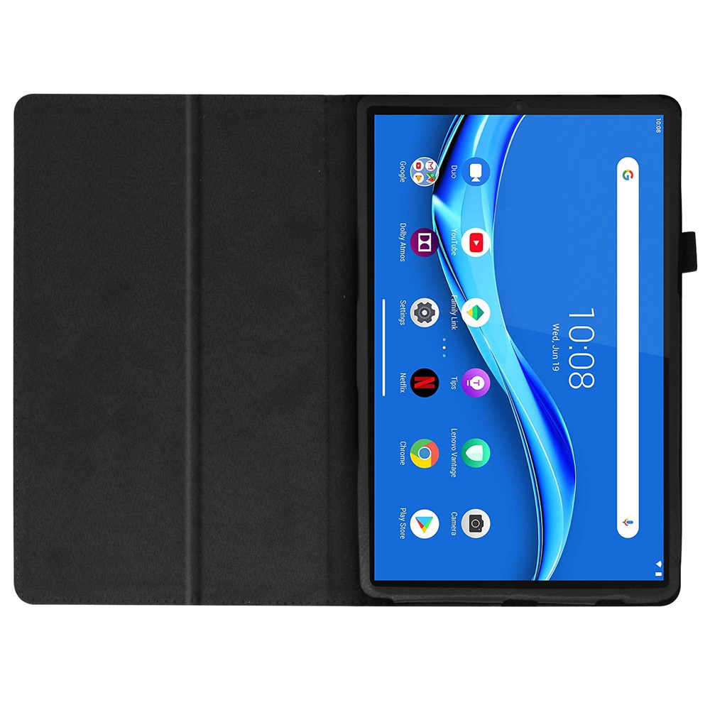 Para Lenovo Tab M10 Plus TB-X606F Case de Cuero PU Cubierta de Tableta a Prueba de Golpes Con Soporte de Lápiz Elástico - Negro