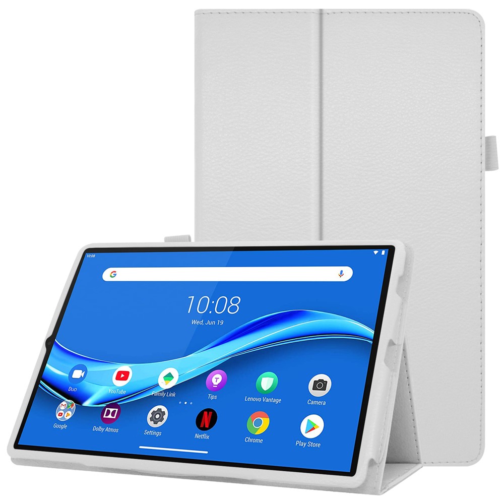 Litchi Texture Leather Stand Protection Cover for Lenovo Tab M10 Plus TB-X606F - White-1