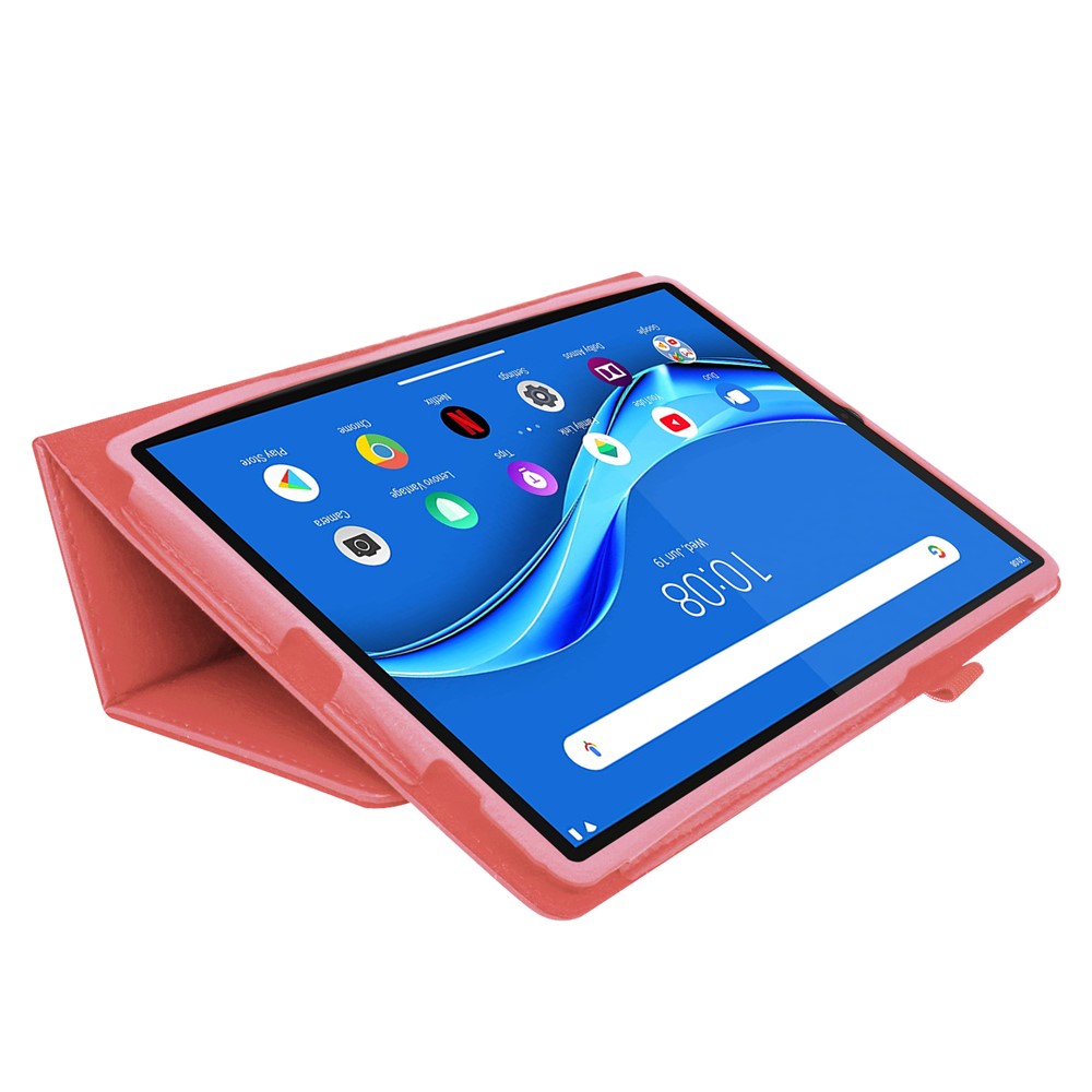 Für Lenovo Tab M10 Plus TB-X606F PU Leder Hülle Schockdichte Flip Tablet Deckung Mit Ständer Elastischer Bleistifthalter - Rosa-2