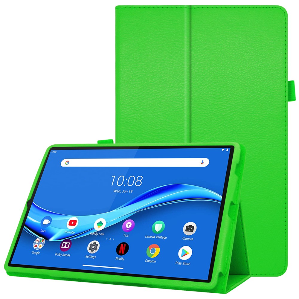 Litchi Texture Leather Stand Protection Cover for Lenovo Tab M10 Plus TB-X606F - Green-1