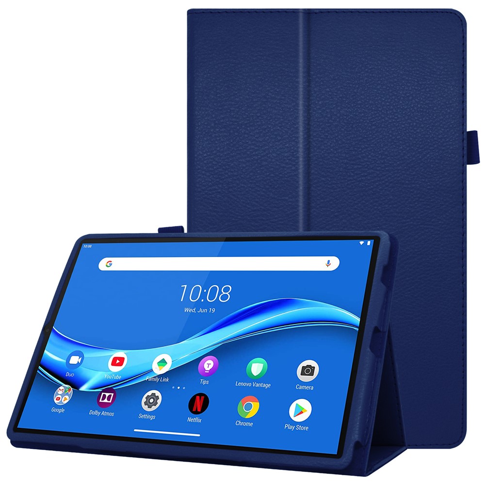 Litchi Texture Leather Stand Protection Cover for Lenovo Tab M10 Plus TB-X606F - Dark Blue-1