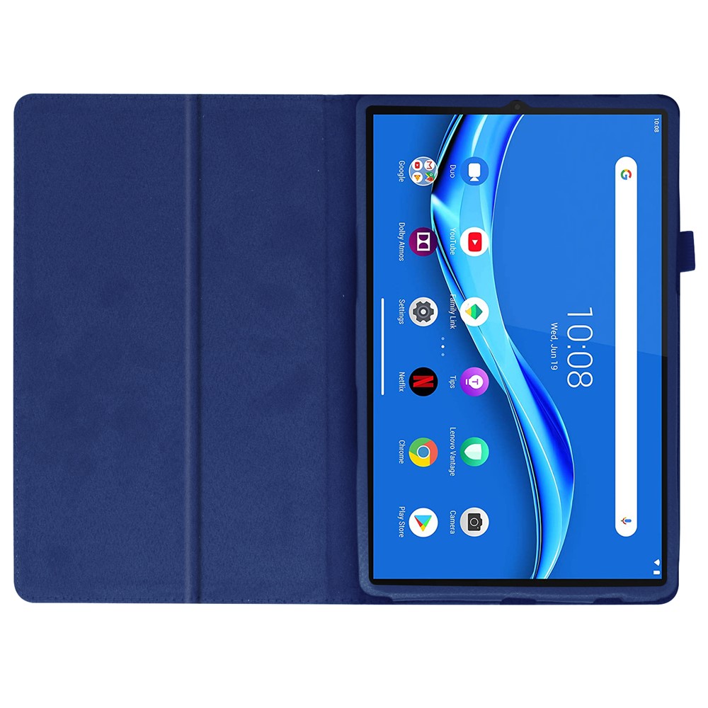 Litchi Texture Leather Stand Protection Cover for Lenovo Tab M10 Plus TB-X606F - Dark Blue-5