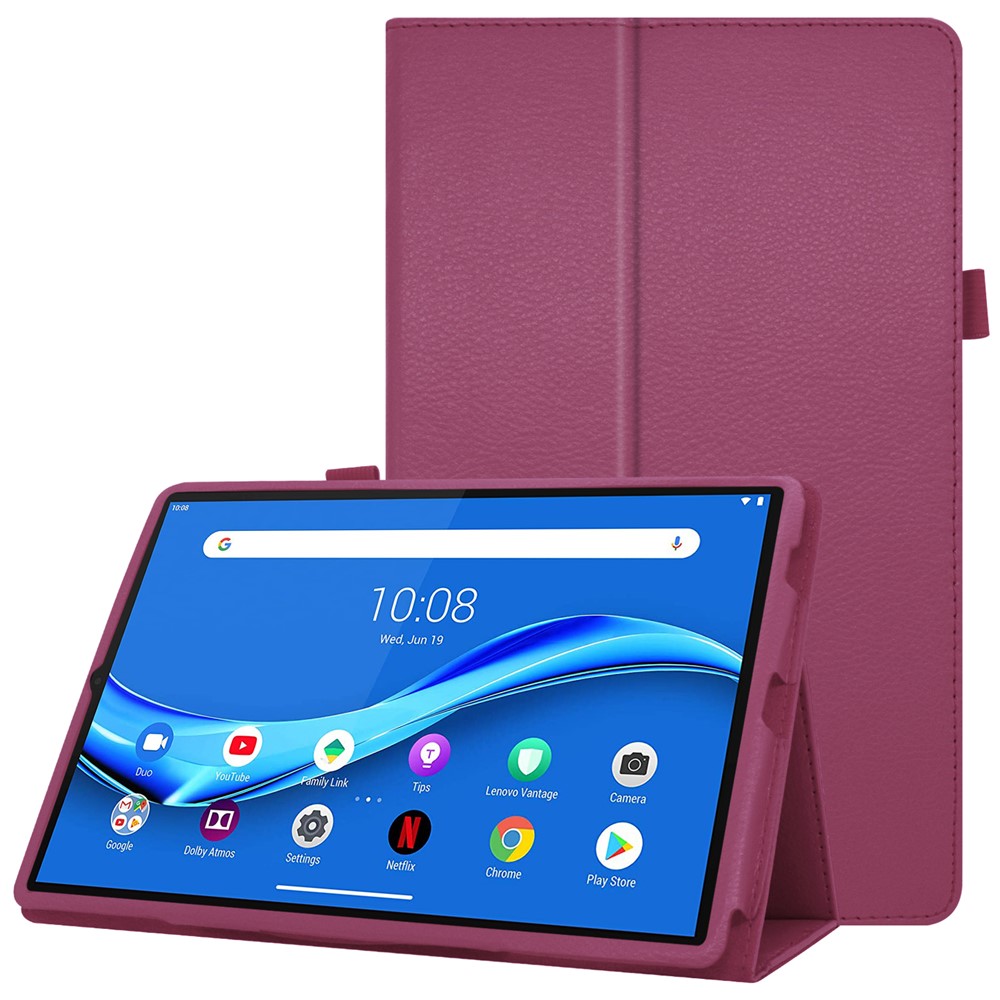 Litchi Texture Leather Stand Protection Cover for Lenovo Tab M10 Plus TB-X606F - Purple-1
