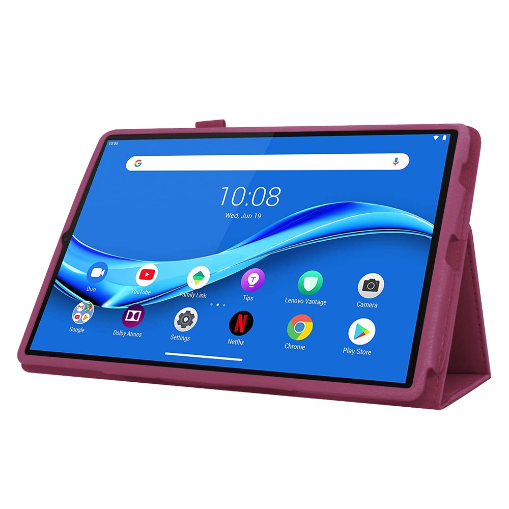 Litchi Texture Leather Stand Protection Cover for Lenovo Tab M10 Plus TB-X606F - Purple-3