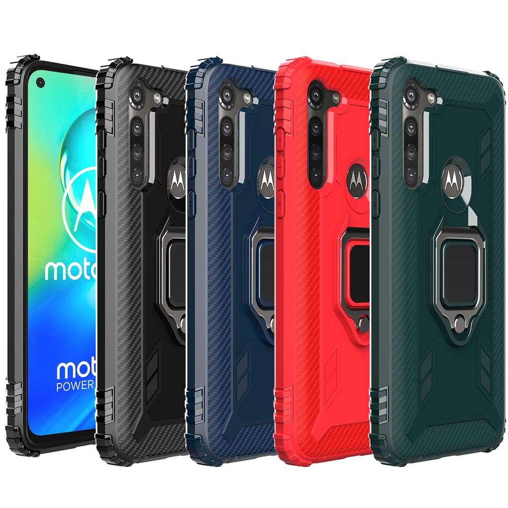 Finger Ring Kickstand Drop-proof TPU Protective Cover for Motorola Moto G8 Power - Black-10