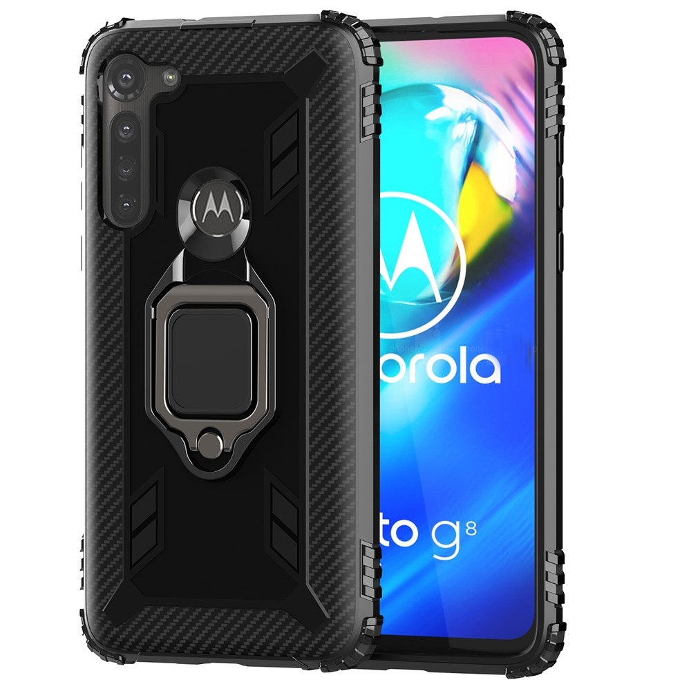 Finger Ring Kickstand Drop-proof TPU Protective Cover for Motorola Moto G8 Power - Black-2