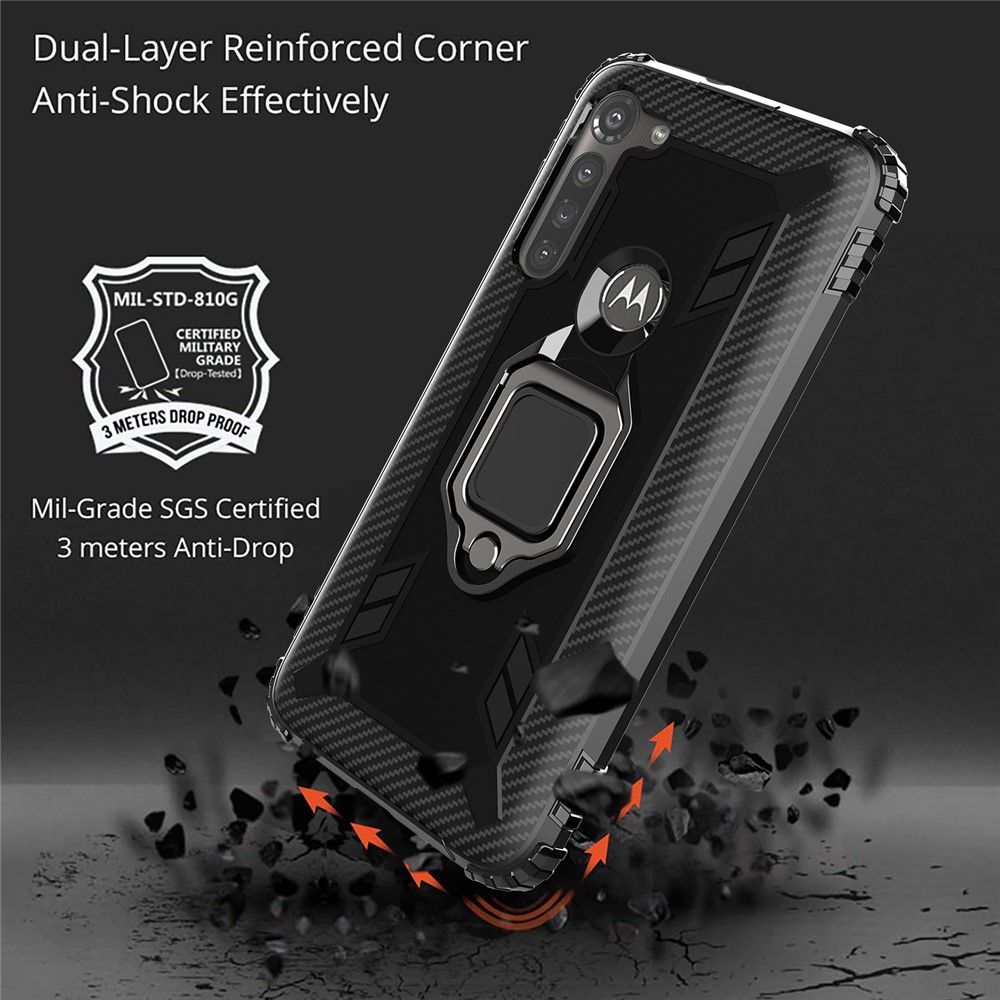 Finger Ring Kickstand Drop-proof TPU Protective Cover for Motorola Moto G8 Power - Black-4