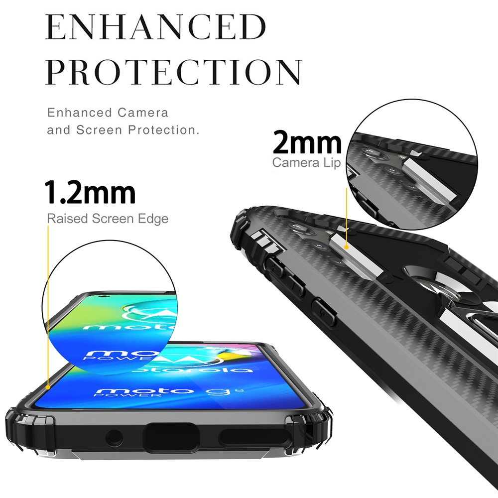 Finger Ring Kickstand Drop-proof TPU Protective Cover for Motorola Moto G8 Power - Black-5