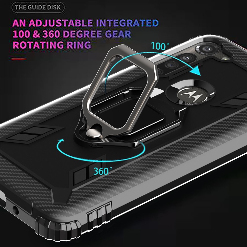 Finger Ring Kickstand Drop-proof TPU Protective Cover for Motorola Moto G8 Power - Black-8
