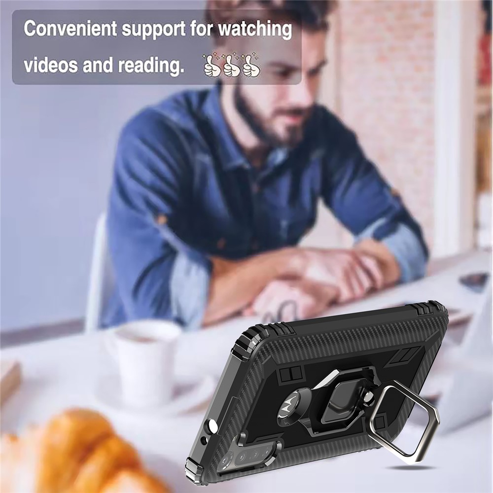Finger Ring Kickstand Drop-proof TPU Protective Cover for Motorola Moto G8 Power - Black-9