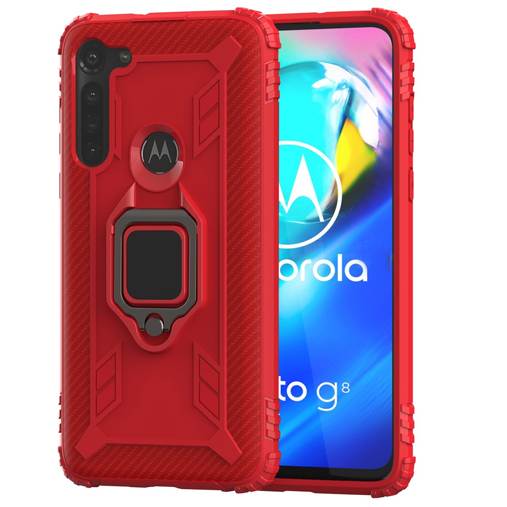 Fingerring Kickstand Drop-proof Tpu-schutzabdeckung Für Motorola Moto G8 Power - Rot