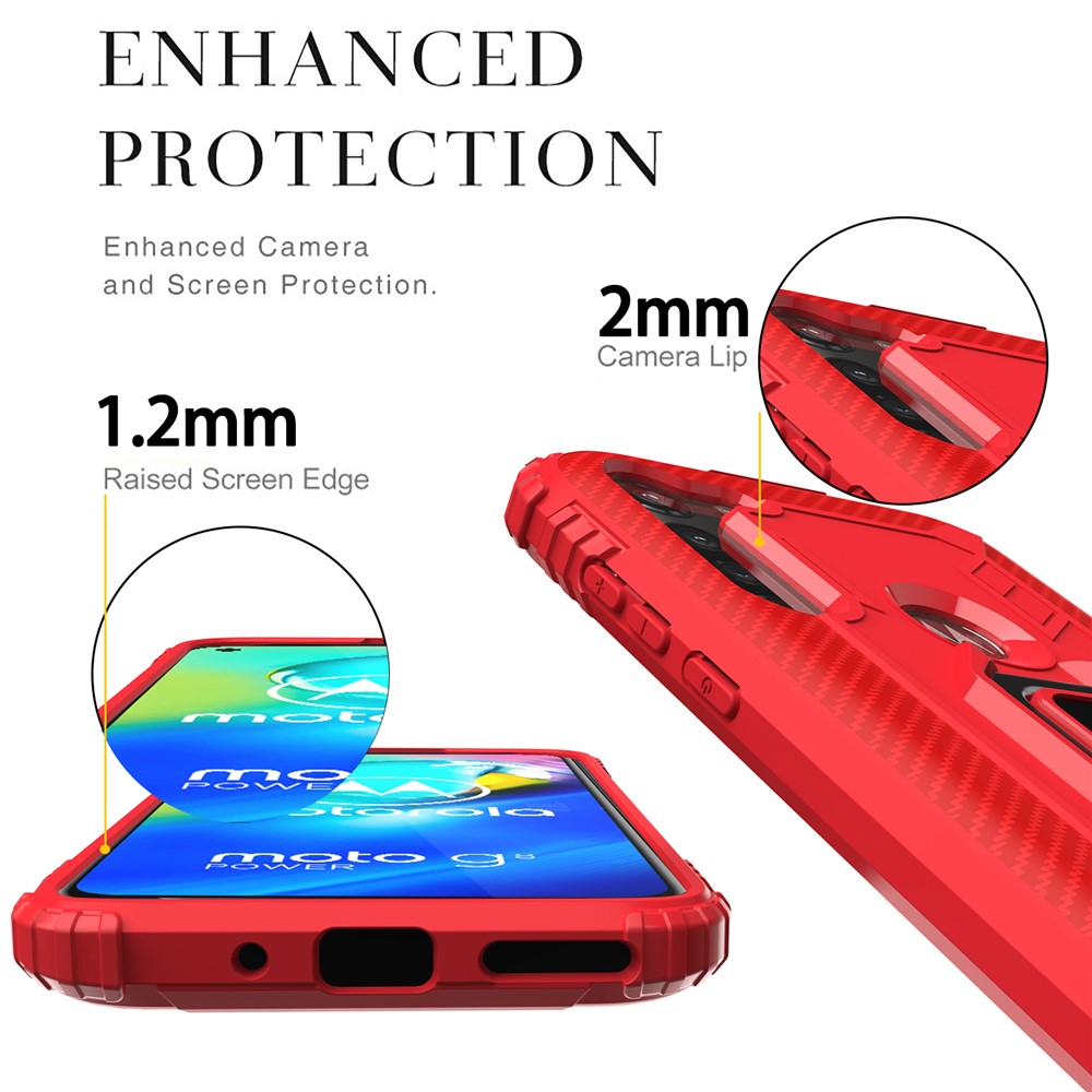 Finger Ring Kickstand Drop-proof TPU Protective Cover for Motorola Moto G8 Power - Red-5