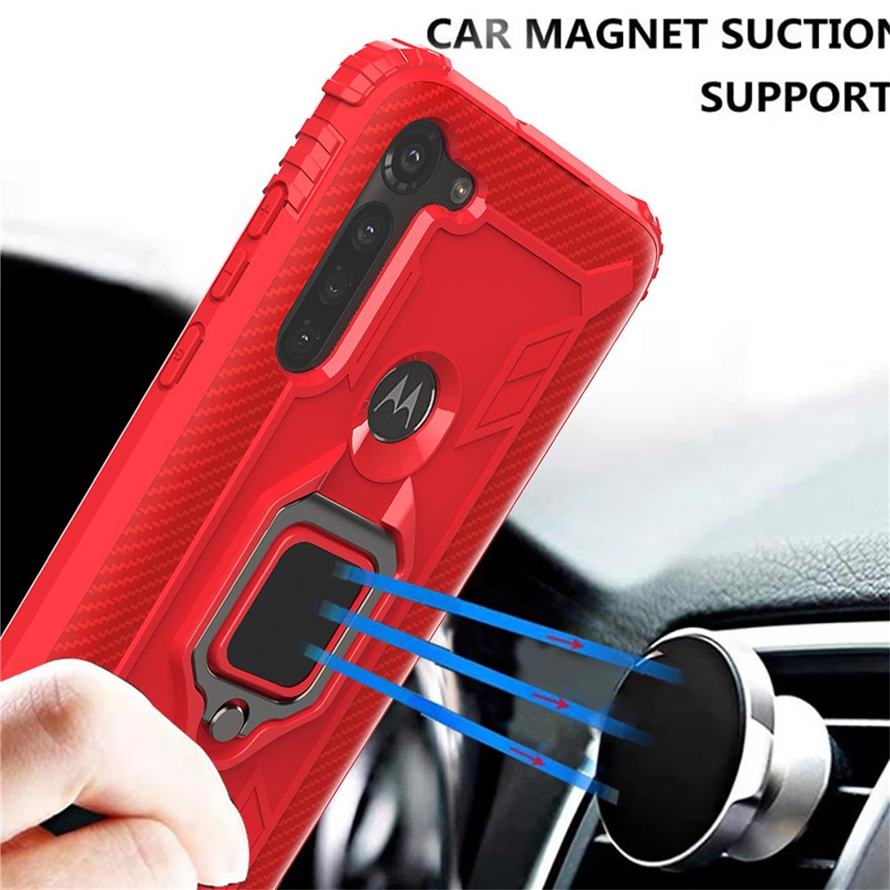 Finger Ring Kickstand Drop-proof TPU Protective Cover for Motorola Moto G8 Power - Red-6