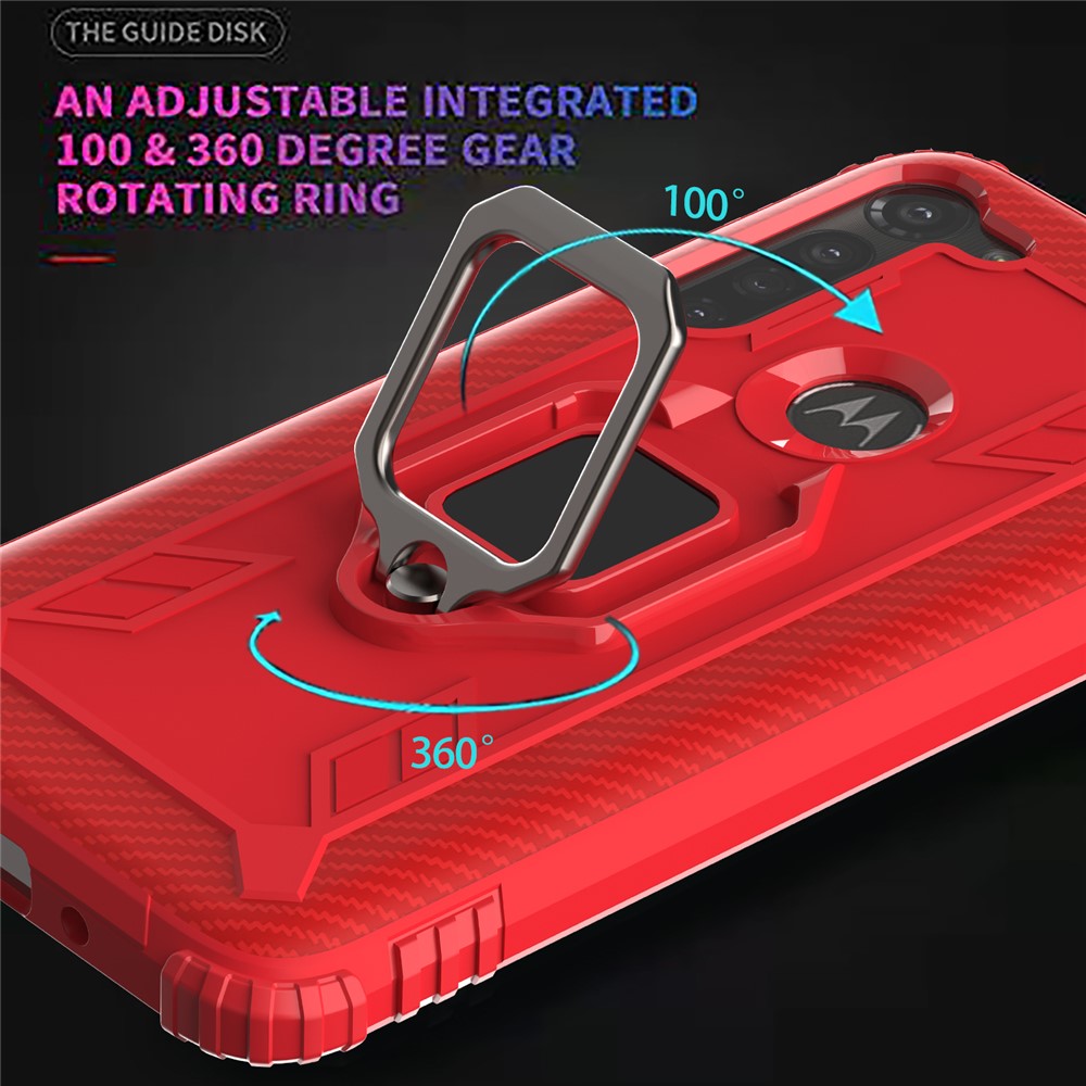 Finger Ring Kickstand Drop-proof TPU Protective Cover for Motorola Moto G8 Power - Red-8