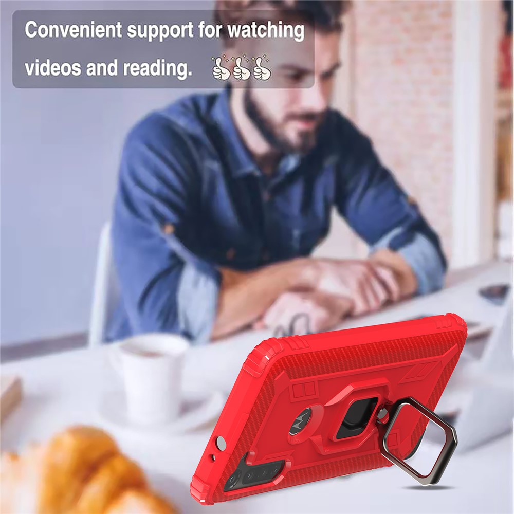 Finger Ring Kickstand Drop-proof TPU Protective Cover for Motorola Moto G8 Power - Red-9