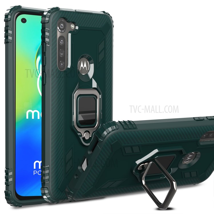 Finger Ring Kickstand Drop-proof TPU Protective Cover for Motorola Moto G8 Power - Green-1
