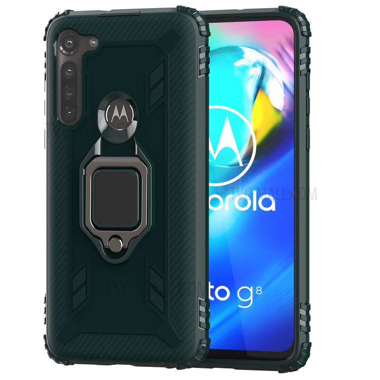 Finger Ring Kickstand Drop-proof TPU Protective Cover for Motorola Moto G8 Power - Green-2