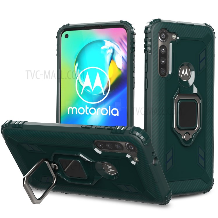 Finger Ring Kickstand Drop-proof TPU Protective Cover for Motorola Moto G8 Power - Green-3