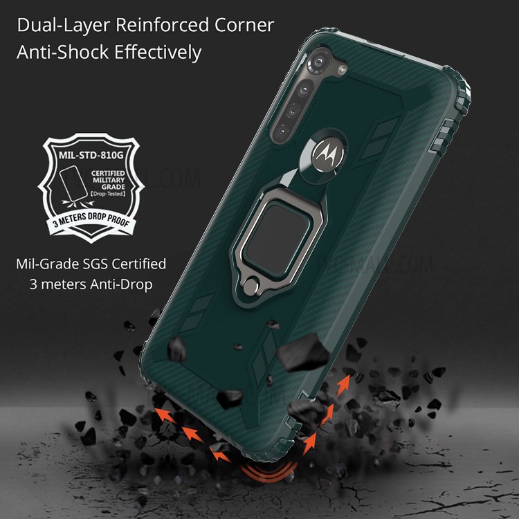 Finger Ring Kickstand Drop-proof TPU Protective Cover for Motorola Moto G8 Power - Green-4