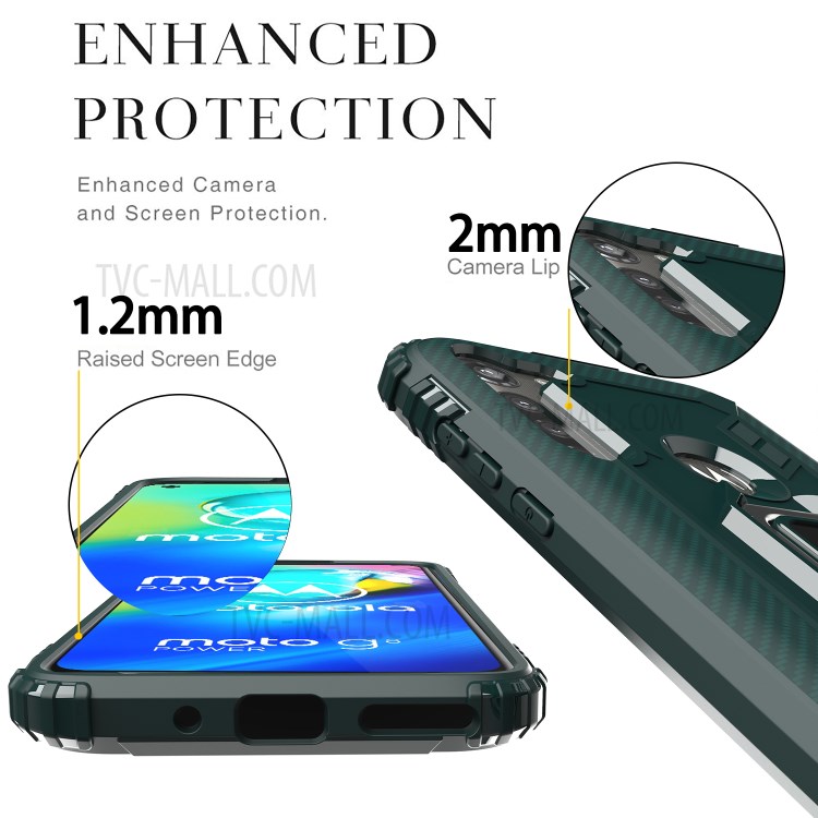 Finger Ring Kickstand Drop-proof TPU Protective Cover for Motorola Moto G8 Power - Green-5