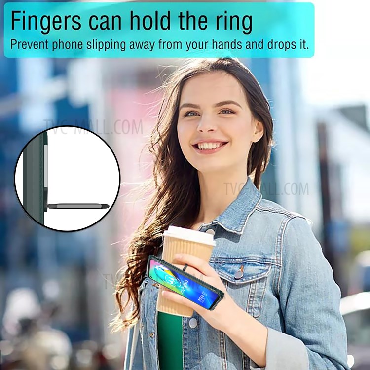 Finger Ring Kickstand Drop-proof TPU Protective Cover for Motorola Moto G8 Power - Green-7