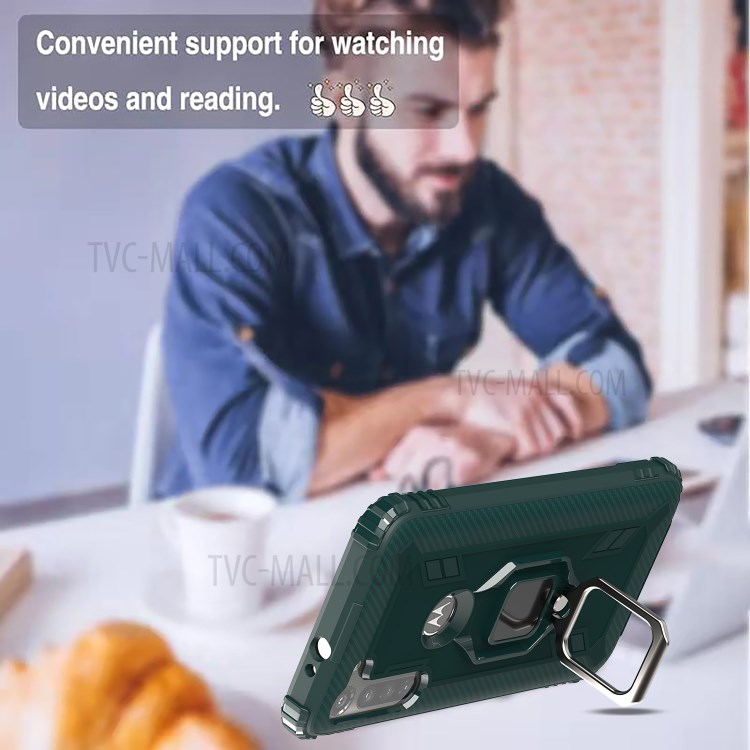 Finger Ring Kickstand Drop-proof TPU Protective Cover for Motorola Moto G8 Power - Green-9