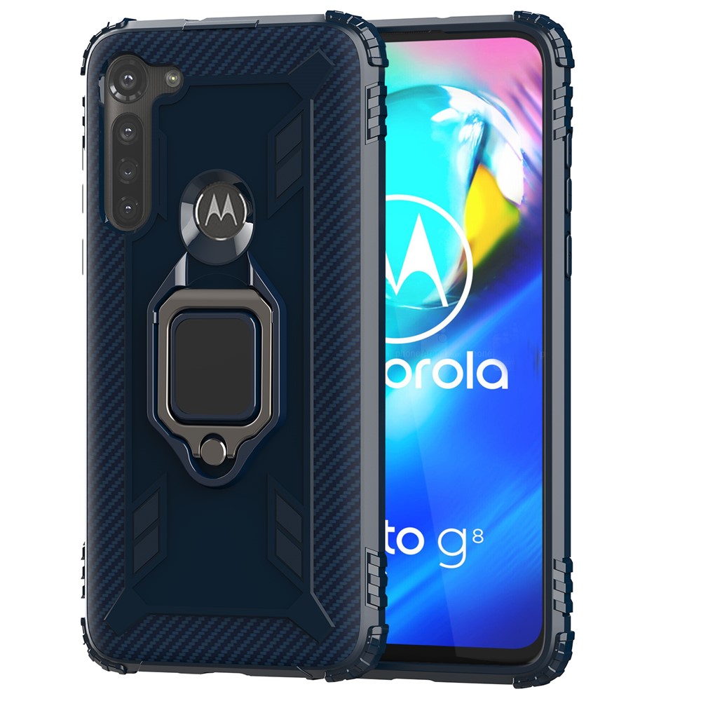 Finger Ring Kickstand Drop-proof TPU Protective Cover for Motorola Moto G8 Power - Blue-2