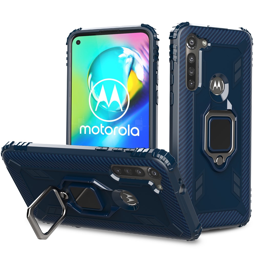 Finger Ring Kickstand Drop-proof TPU Protective Cover for Motorola Moto G8 Power - Blue-3