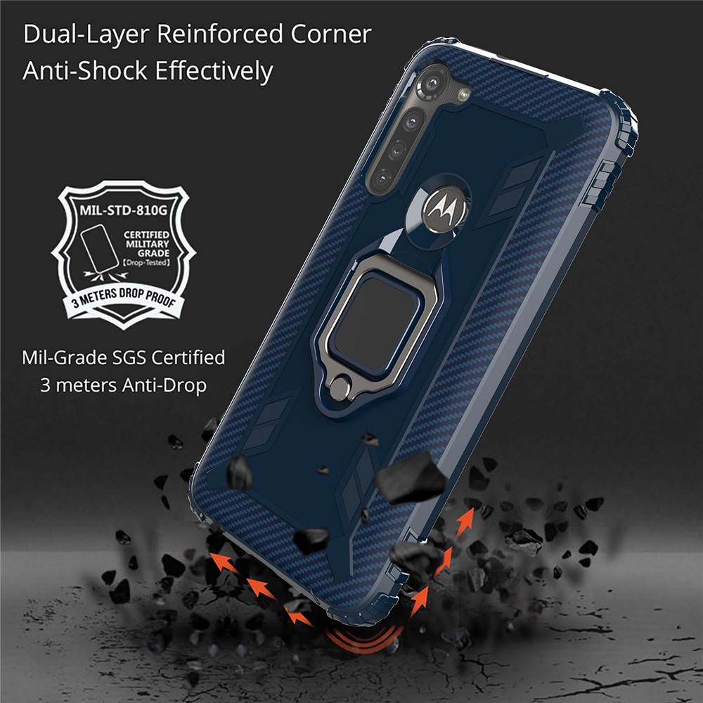 Finger Ring Kickstand Drop-proof TPU Protective Cover for Motorola Moto G8 Power - Blue-4