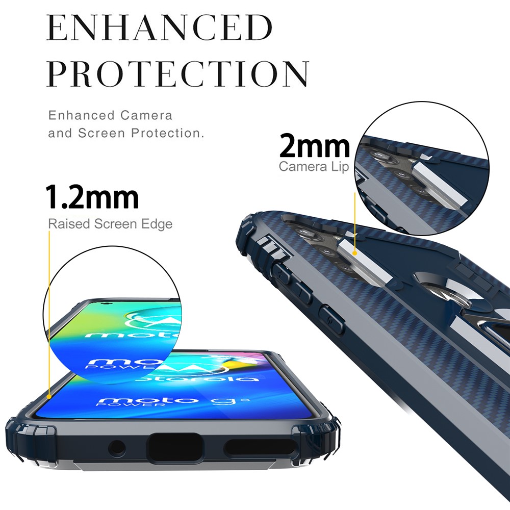 Finger Ring Kickstand Drop-proof TPU Protective Cover for Motorola Moto G8 Power - Blue-5