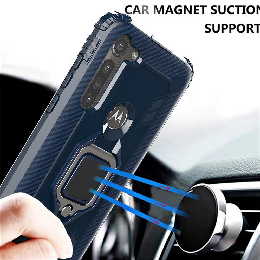 Finger Ring Kickstand Drop-proof TPU Protective Cover for Motorola Moto G8 Power - Blue-6