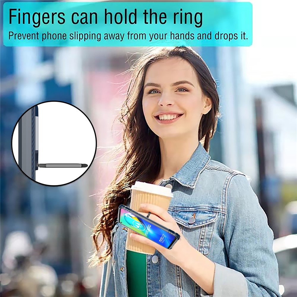 Finger Ring Kickstand Drop-proof TPU Protective Cover for Motorola Moto G8 Power - Blue-7