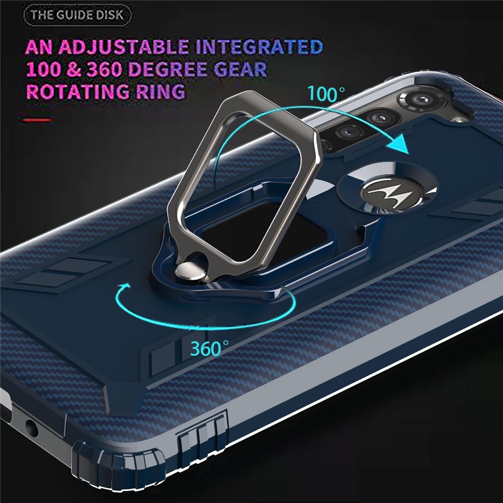 Finger Ring Kickstand Drop-proof TPU Protective Cover for Motorola Moto G8 Power - Blue-8
